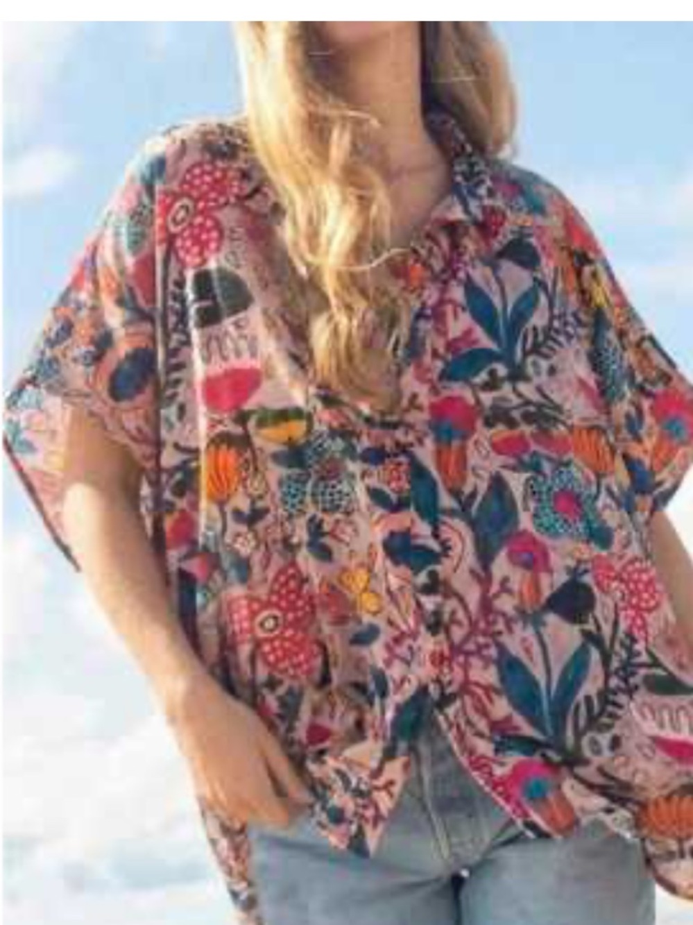 NATURAL LIFE Floral Gem Button-Down Shirt in Pink Multi